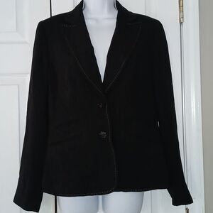 Nine West black button front blazer with stitch trim  Sz 10 EUC